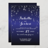 ダークブルーエレガントのスター結婚リー・ナイト 招待状 (正面/裏面)