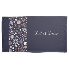 ダークブルーエレガントの光沢のあるピンクのメタリック雪の結晶 枕カバー