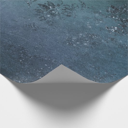 ダークブルーエレガントの刺繍のスパークル ラッピングペーパー (角)