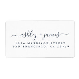 ダークブルーエレガントスクリプ結婚トの差出人住所 ラベル