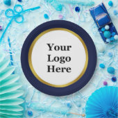 ダークブルーエレガントホワイトと金ゴールドロゴはこちら ペーパープレート (パーティー)