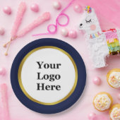 ダークブルーエレガントホワイトと金ゴールドロゴはこちら ペーパープレート (パーティー)