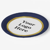 ダークブルーエレガントホワイトと金ゴールドロゴはこちら ペーパープレート (アングル)