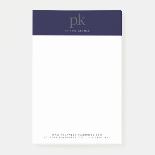 ダークブルーエレガントミニマリストモノグラムイニシャル ポストイット (正面)