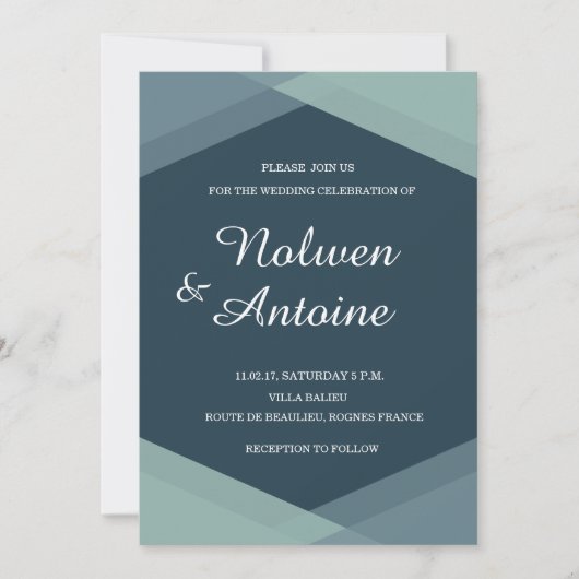 ダークブルーエレガントミントモダン幾何結婚の 招待状 (正面)