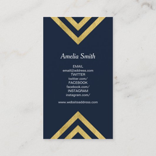 ダークブルーエレガント金ゴールド幾何フェイクソーシャルメディア 名刺 (裏面)