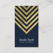 ダークブルーエレガント金ゴールド幾何フェイクソーシャルメディア 名刺 (正面)