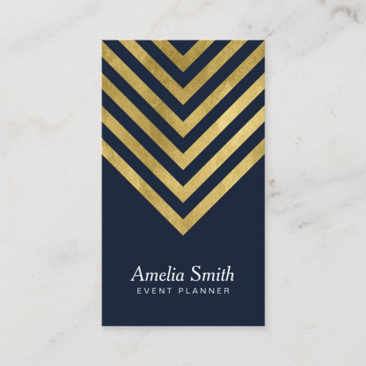 ダークブルーエレガント金ゴールド幾何フェイクソーシャルメディア 名刺 (正面)