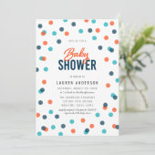 ダークブルーオレンジ紙吹雪ベビーシャワー 招待状 (スタンド正面)