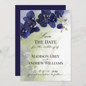 ダークブルーオーキッドの水彩画 Save the Date セーブザデート (正面/裏面)