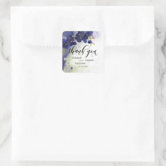 ダークブルーオーキッドウォーターカラーサンキュー スクエアシール (バッグ)