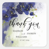 ダークブルーオーキッドウォーターカラーサンキュー スクエアシール (正面)