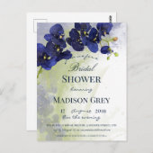 ダークブルーオーキッド水彩ウェディングシャワー ポストカード (正面/裏面)