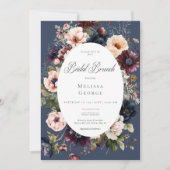 ダークブルーオーバルフローラフレームブライダルブランチ 招待状 (正面)