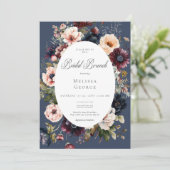 ダークブルーオーバルフローラフレームブライダルブランチ 招待状 (スタンド正面)