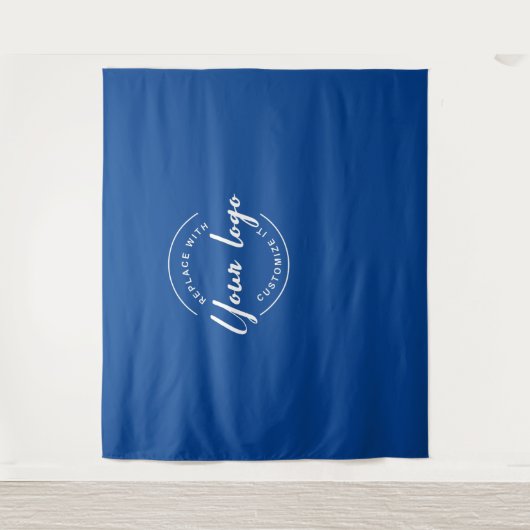 ダークブルーカスタムのロゴバックドロップ会社ブランディング タペストリー (正面)