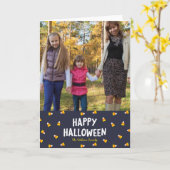 ダークブルーキャンディーコーンハッピーハローウィン写真 カード (黄色い花)