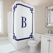 ダークブルーギリシャ鍵シンプルモノグラム シャワーカーテン (インサイチュ)