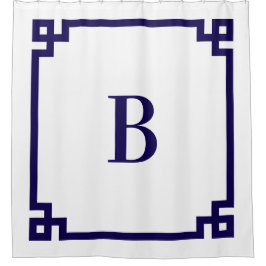 ダークブルーギリシャ鍵シンプルモノグラム シャワーカーテン