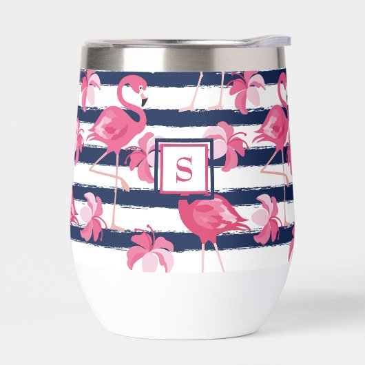 ダークブルーグランジのストライプフラミンゴモノグラムの (左面)