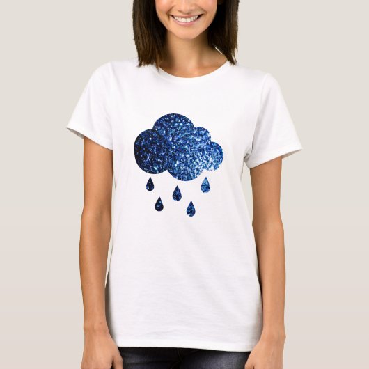 ダークブルーグリッターキラキラした雨雲 Tシャツ (正面)
