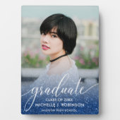 ダークブルーグリッターグラデーションガーリー写真卒業 フォトプラーク (正面)