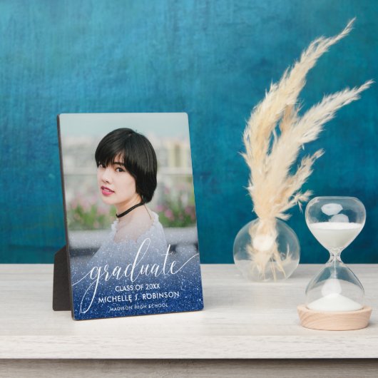 ダークブルーグリッターグラデーションガーリー写真卒業 フォトプラーク (側面)