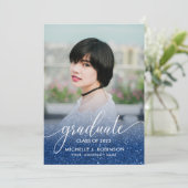 ダークブルーグリッターグラデーションガーリー写真卒業 案内状 (スタンド正面)