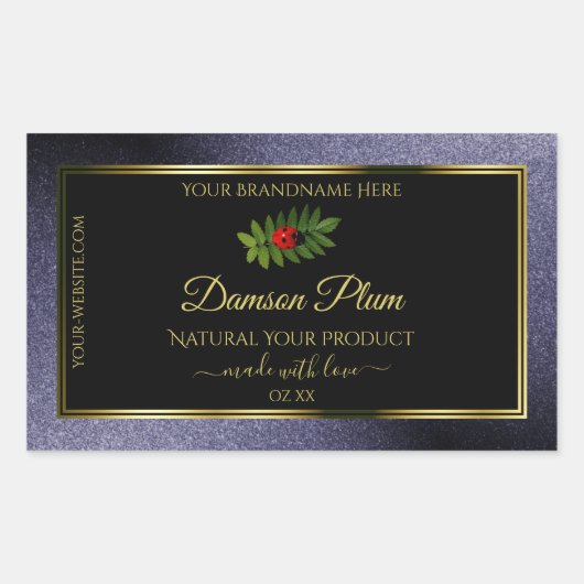 ダークブルーグリッターブラック金ゴールド製品ラベルLadybug 長方形シール (正面)