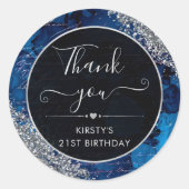 ダークブルーグリッターマーメイドレターズ誕生日 ラウンドシール (正面)