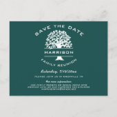 ダークブルーグリーンファミリーツリー懇親会日付の保存 案内ポストカード (正面)