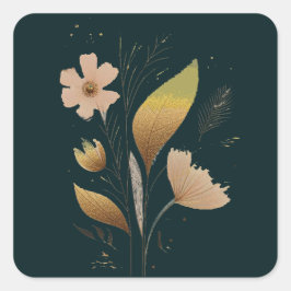 ダークブルーグリーンベクトルミニマルフローラメッセージカード スクエアシール