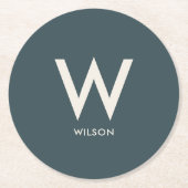 ダークブルーグリーンモノグラムパーソナルパーティー ラウンドペーパーコースター (正面)