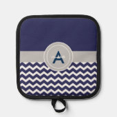 ダークブルーグレーシェブロン 鍋敷き (正面)