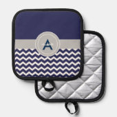 ダークブルーグレーシェブロン 鍋敷き (正面/裏面)