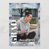 ダークブルーグレー抽象卒業 案内状 (正面)