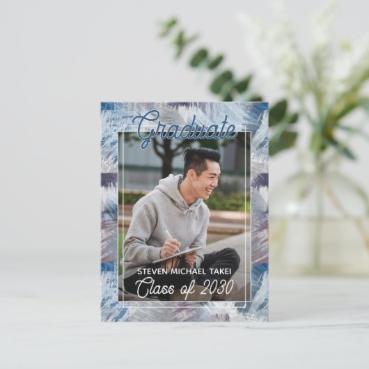 ダークブルーグレー抽象芸術卒業発表 ポストカード (スタンド正面)