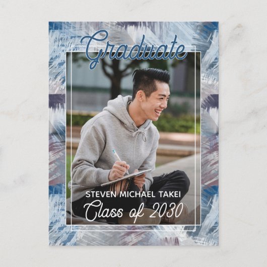 ダークブルーグレー抽象芸術卒業発表 ポストカード (正面)