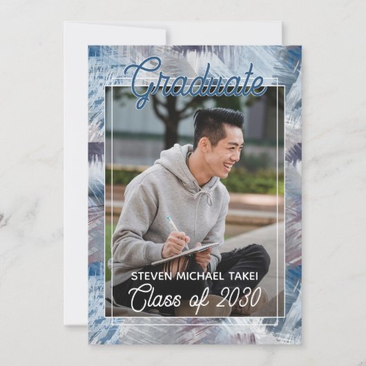 ダークブルーグレー抽象芸術卒業 案内状 (正面)
