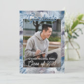 ダークブルーグレー抽象芸術卒業 案内状 (スタンド正面)