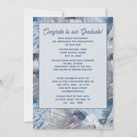 ダークブルーグレー抽象芸術卒業 案内状 (裏面)