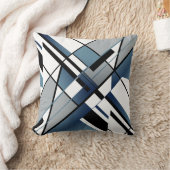 ダークブルーグレー白黒対角角デザイン クッション (ブランケット)