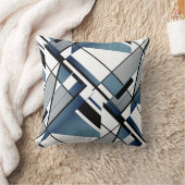 ダークブルーグレー白黒抽象芸術角デザイン クッション (ブランケット)