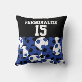 ダークブルーサッカーボールコラージュ | DIY名と番号 クッション (裏面)