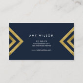 ダークブルーシックフェイク金ゴールド幾何学的デザイン 名刺 (裏面)