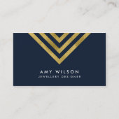 ダークブルーシックフェイク金ゴールド幾何学的デザイン 名刺 (正面)