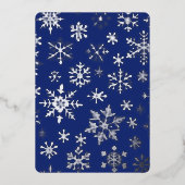 ダークブルーシルバースノーフレークフォイルホリデーカード 箔招待状 (正面)