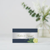 ダークブルーシルバーデコールバラフラワーエレガントフローラ 名刺 (スタンド正面)
