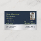 ダークブルーシルバーデコールバラフラワーロゴと写真 名刺 (裏面)