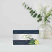 ダークブルーシルバーデコールバラ花（モノグラム付） 名刺 (スタンド正面)